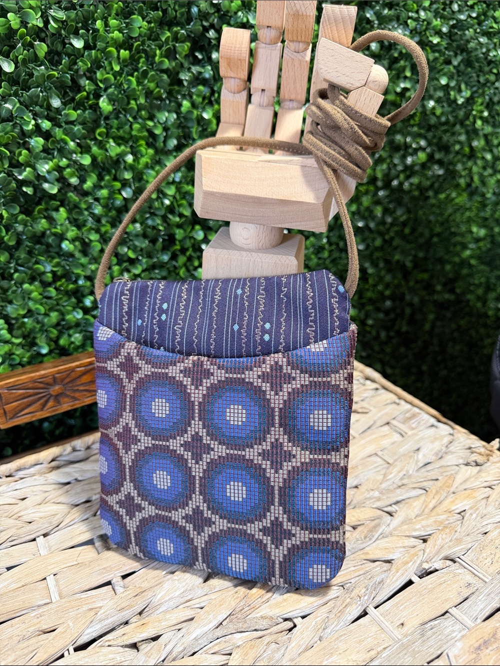 Maruca Blue Geometric Handwoven Crossbody Bag by